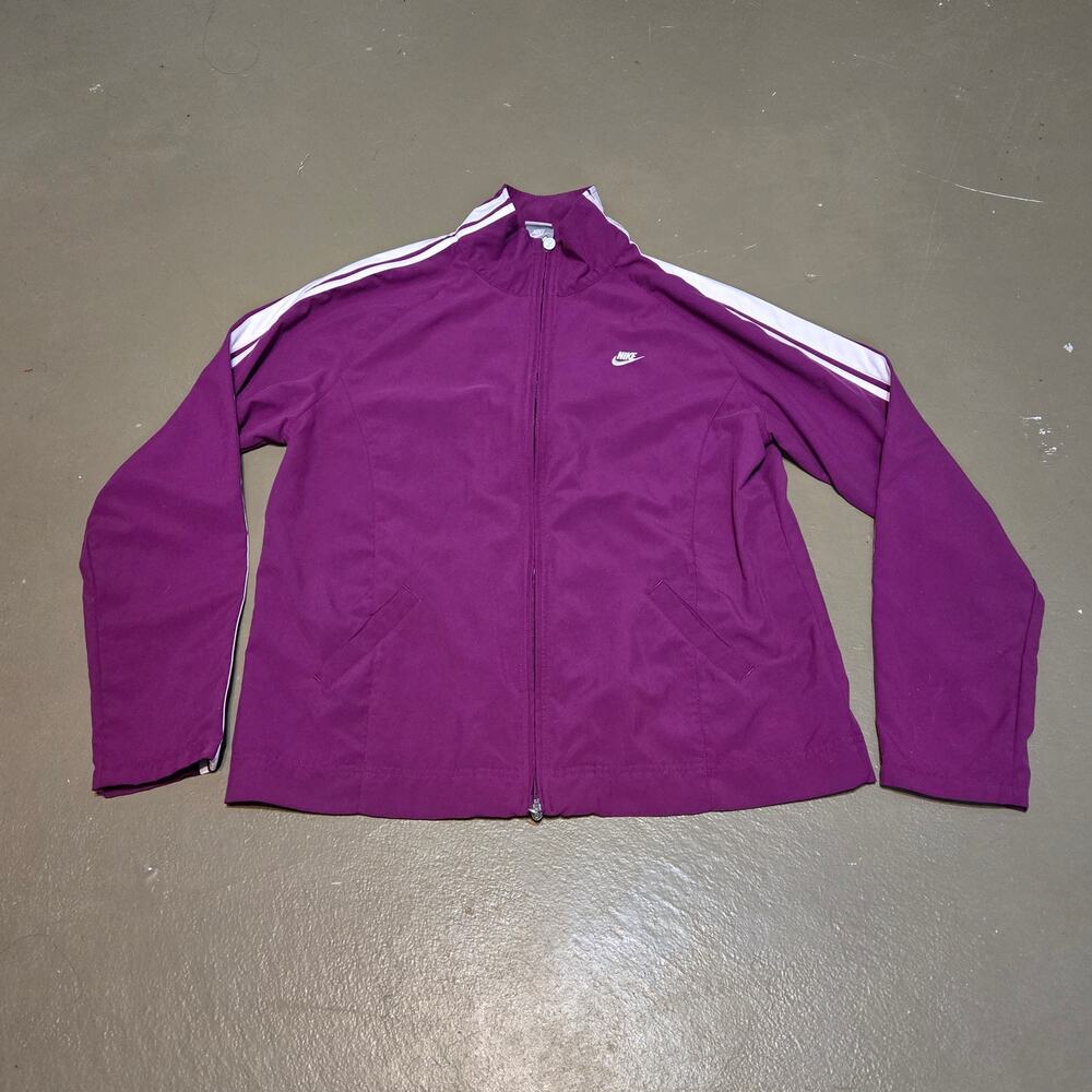 Vintage Nike Full Zip White Stripe Purple Track Jacket Women's Size XL